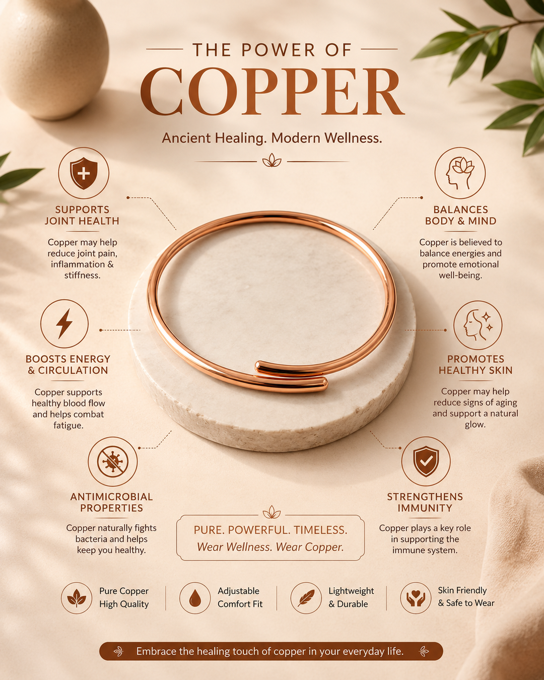 Elegant Pure Copper Necklace for Women | Handmade Ayurvedic Copper Jewelry
