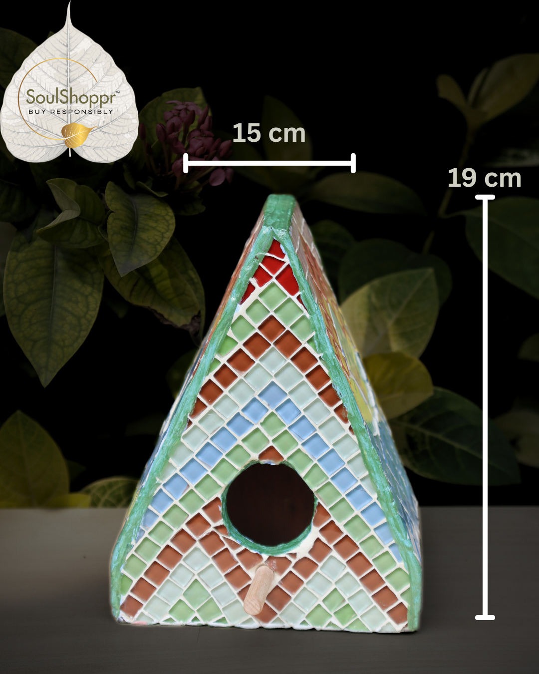 Handmade Pyramid Mosaic Bird House  |Outdoor Resting Place for Small Birds | Wooden Bird House | Yard, Garden & Outdoor Living | Bird & Wildlife Accessories |
