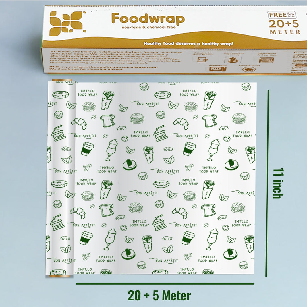 Imvelo Food Wrapping Paper Roll - Non-Stick, Oil Proof Butter Paper Roll, Reheatable Foil Paper for Food Wrap, Paper Foil for Chapati, Roti Wrap & More, Wrapping Paper for Food, Parchment Paper