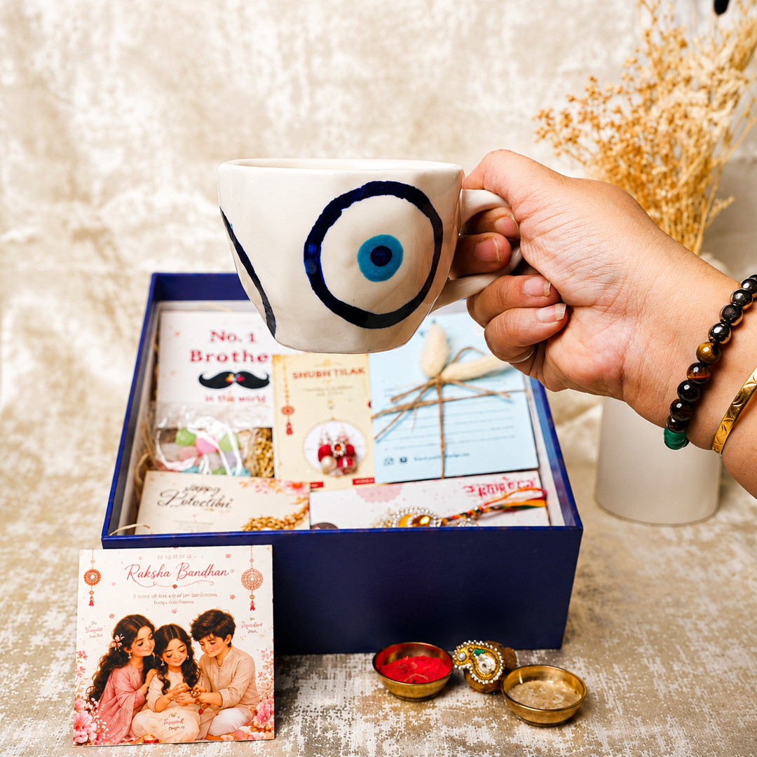 Artecasa Evil Eye Blessings Rakhi Hamper | Premium Bhai Bhabhi Raksha Bandhan Gift Hamper