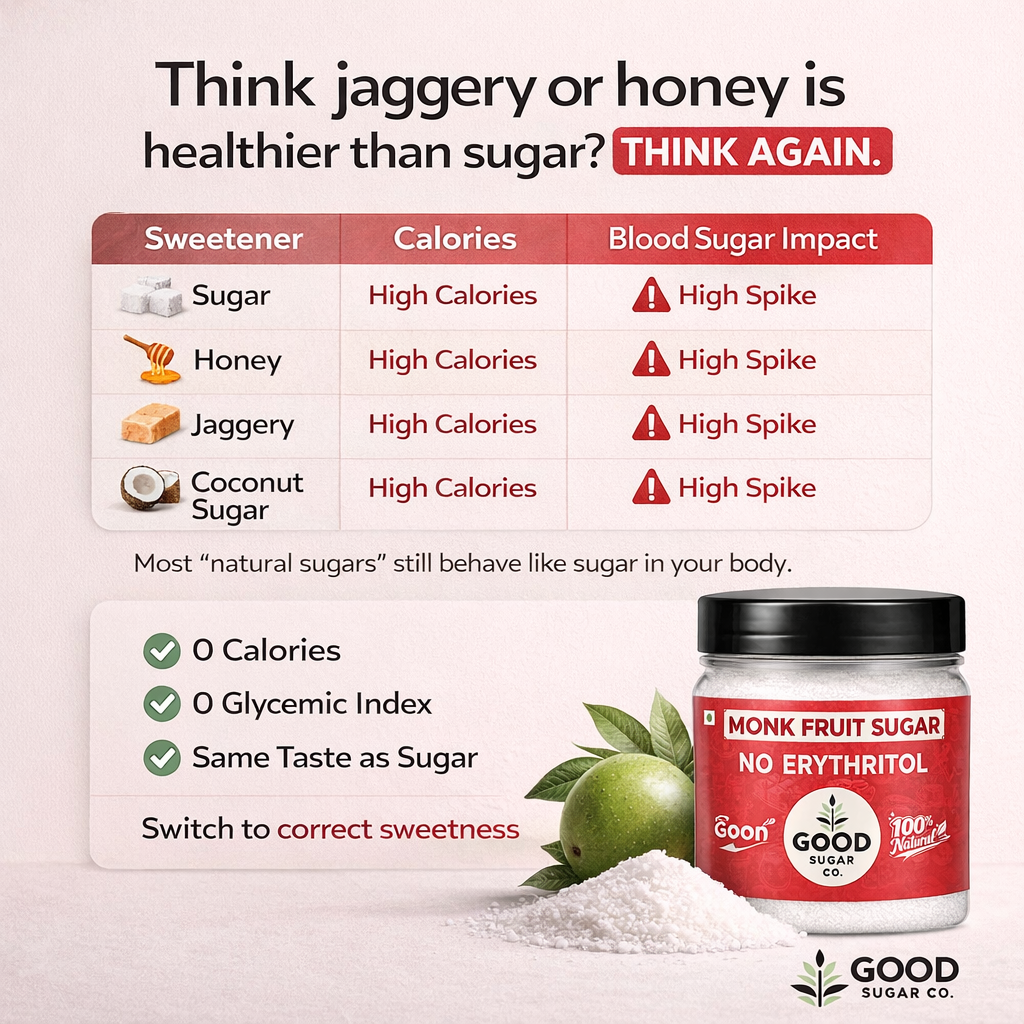 Good Sugar Co. Monk Fruit Powder Sugar | NO Erythritol, | Monk + Allulose | 2x sweet | 100% Natural, 90% Less Cal than sugar | Diabetic Safe
