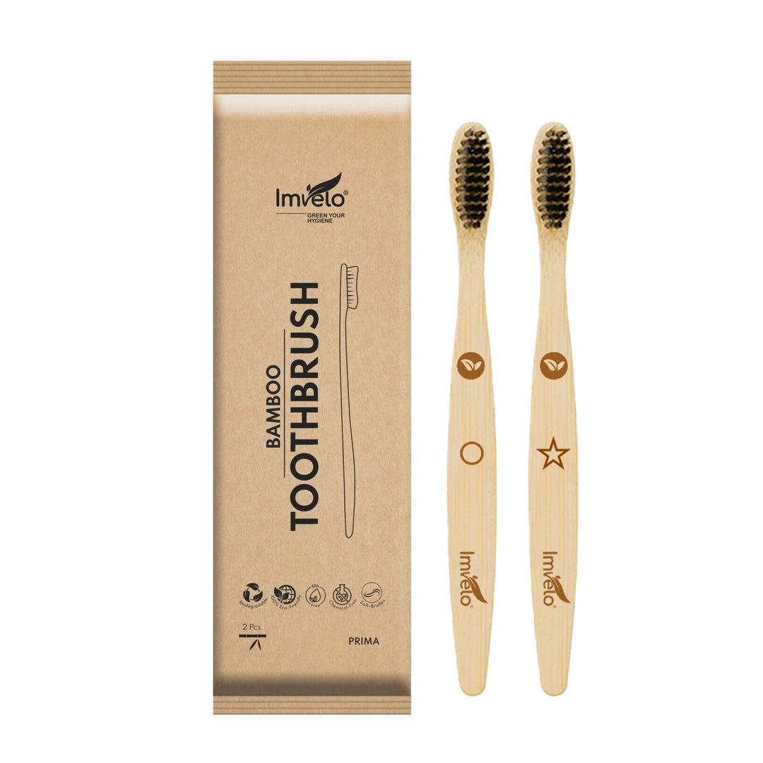 Imvelo Manual Bamboo Toothbrush | Charcoal Activated | Soft Bristles Brush Toothbrush | Natural & Ecofriendly Oral Care | Biodegradable Brush For Men & Women