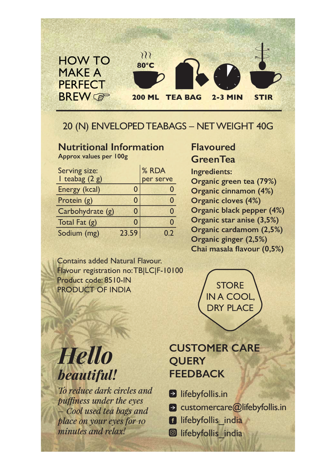 Life By Follis Chai Green Tea | Natural Immunity Boosting Organic Tea Leaves | Organic Black Tea - 20 Tea Bags