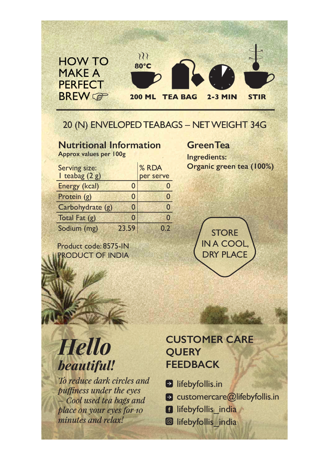 Life By Follis Natural Green Tea | Natural Immunity Boosting Organic Tea Leaves | Organic Green Tea - 20 Tea Bags