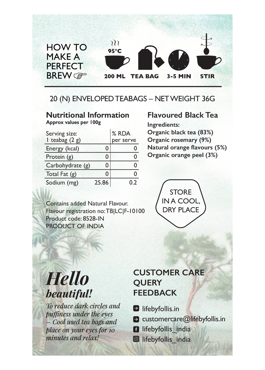 Life By Follis Orange Rosemary Black Tea | Natural Immunity Boosting Organic Tea Leaves | Organic Black Tea - 20 Tea Bags