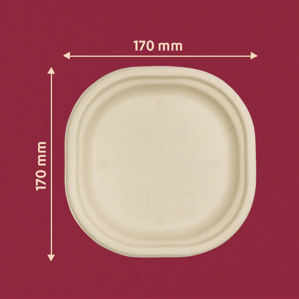 Chuk Chowpatty 7" (18 cm) Sugarcane Bagasse Disposable Plate - Pack of 2