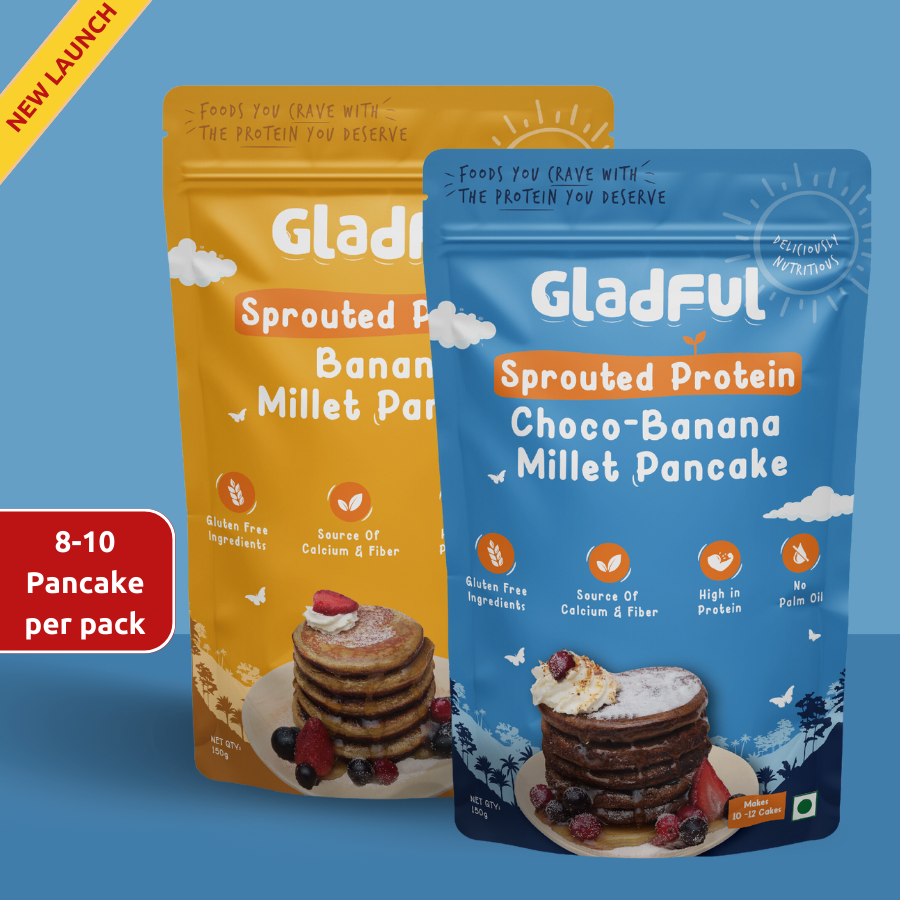 Gladful Sprouted pancake banana & choco banana with millet masoor lobia protein for kids & families - pack of 2 - 300 gms