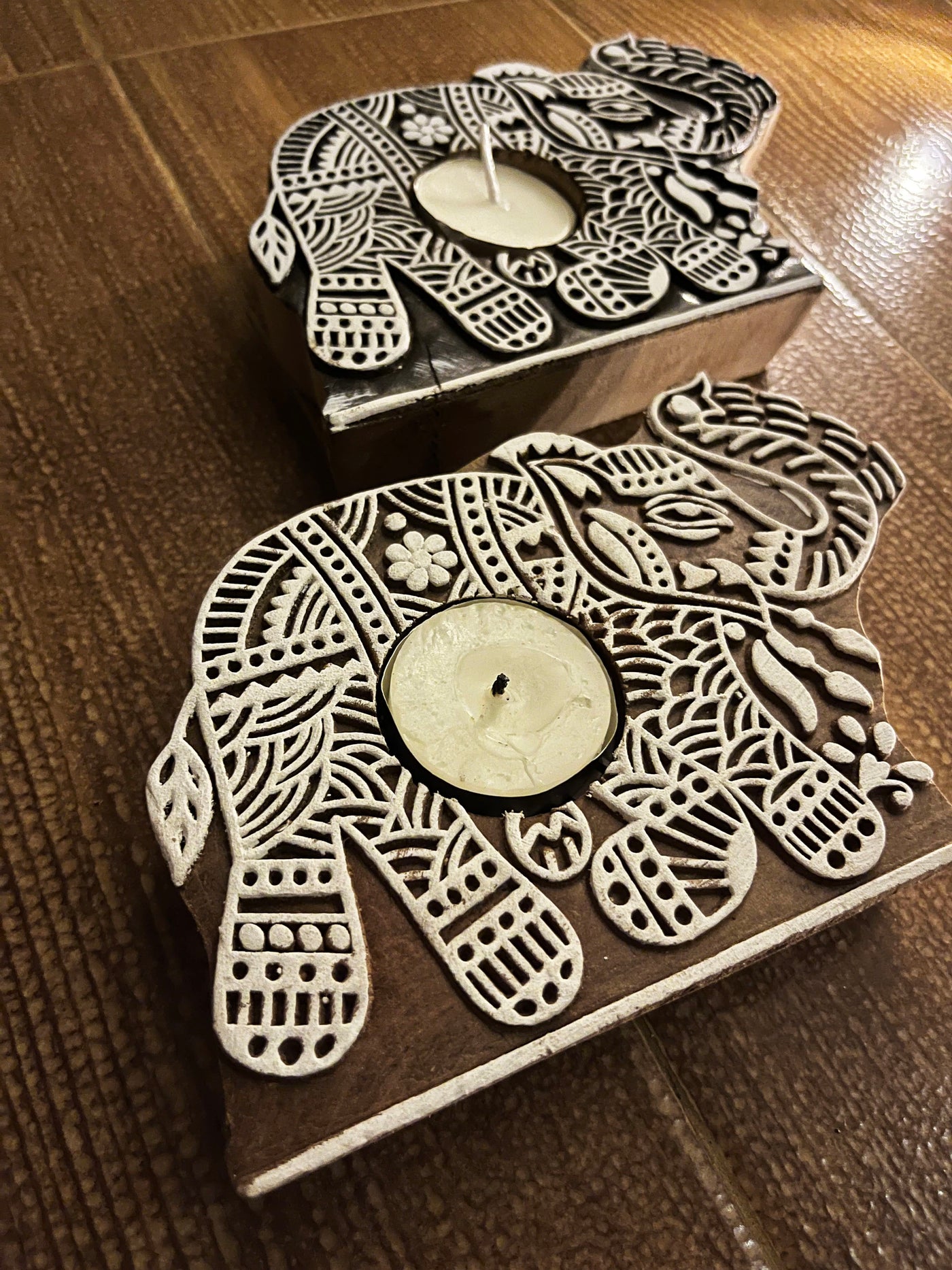 Handcrafted wooden tealight holder | diya pack of 2