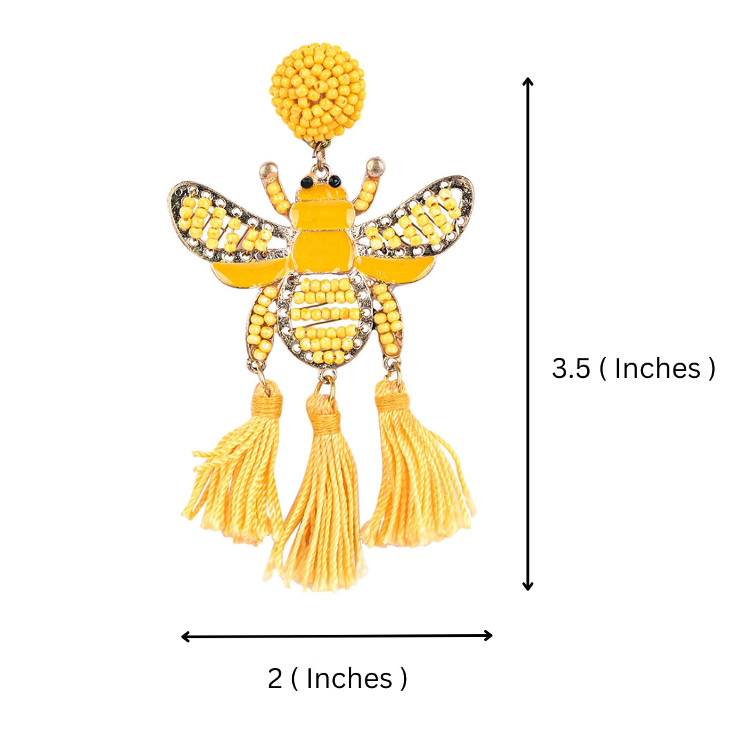 Bamboology Trends Yellow Beaded Bee Earrings with Tassel Accents – Statement Jewelry for a Bold Look