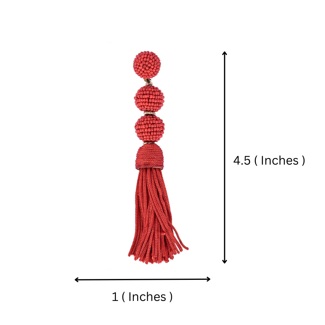 Bamboology Trends Elegant Red Beaded Tassel Earrings - Statement Jewellery