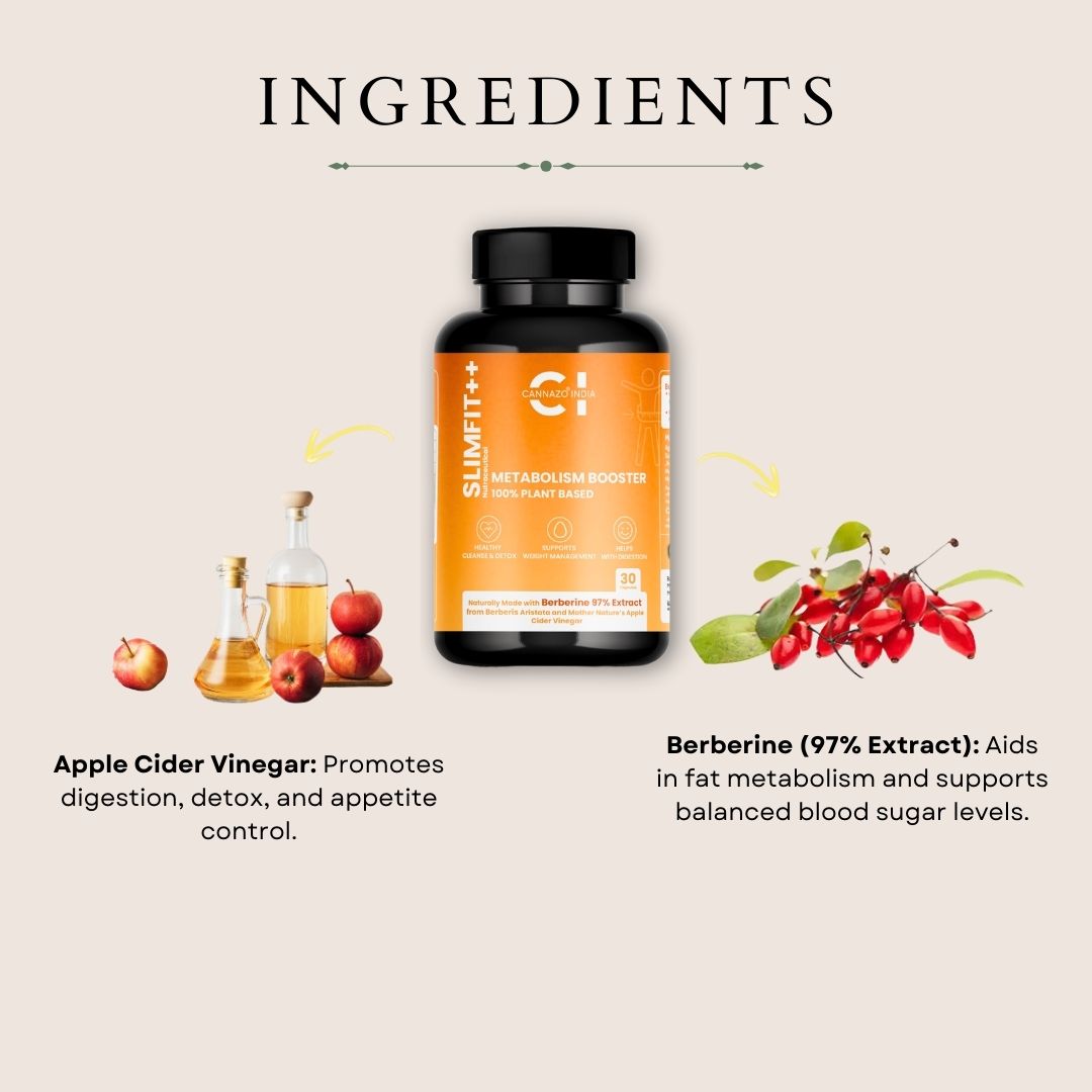 CannazoIndiaSlim Fit++ | Natural Weight Management Supplement | Supports Metabolism, Appetite Control & Digestion | 30 Capsules