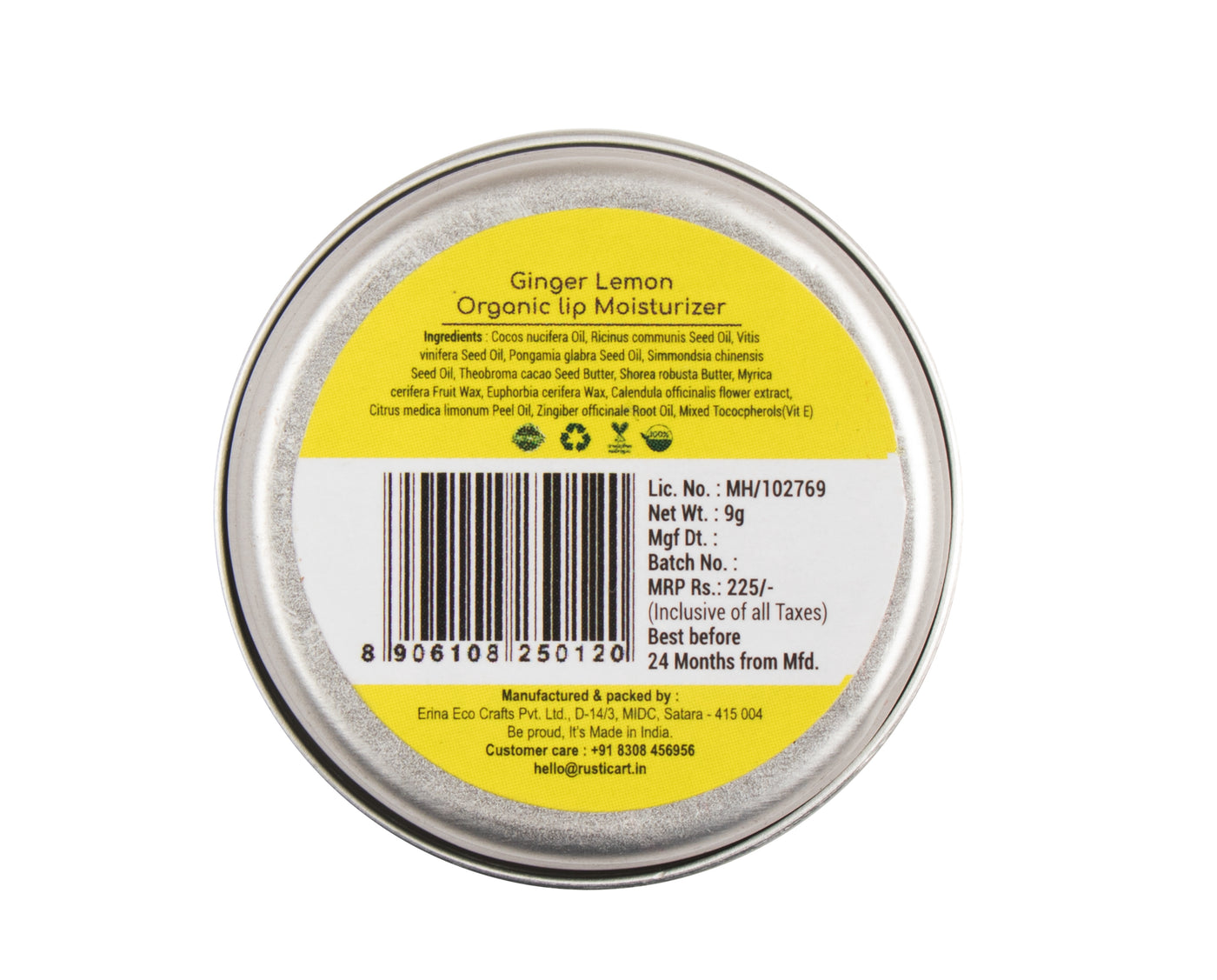 Rustic Art Ginger Lemon Organic Lip Moisturizer (9 gm) (pack of 2)