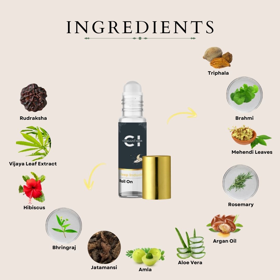 CannazoIndia® Sleep Aid Roll-On | Relaxing Essential Oil Blend for Restful Nights | Infused with Vijaya Leaf Extract, Lavender, Chamomile & Eucalyptus | Easy-to-Use & Travel-Friendly – 10ml