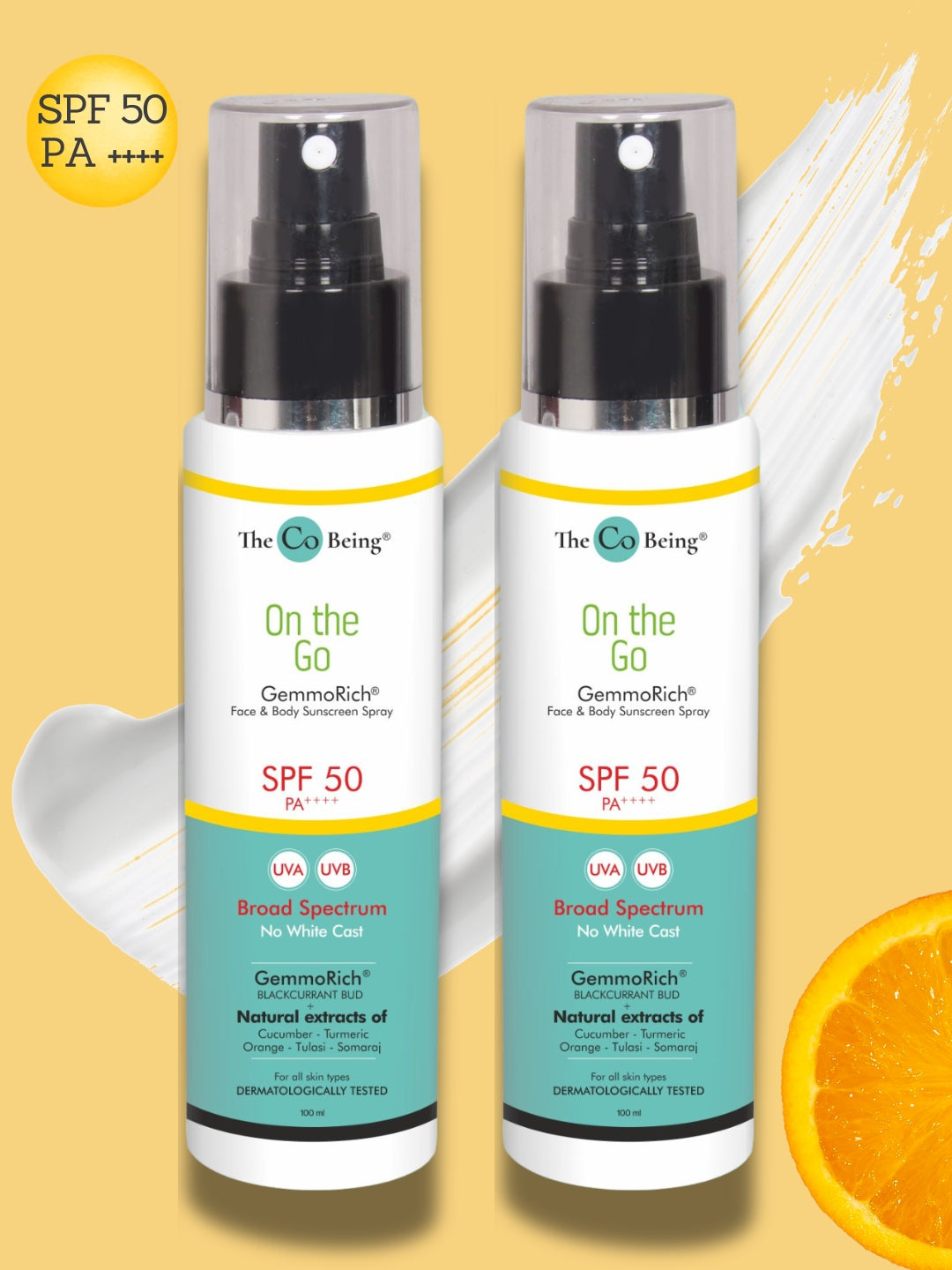Pack of 2 ON THE GO All Natural Sunscreen Spray SPF 50 PA++++ - Blackcurrant, Cucumber & Orange