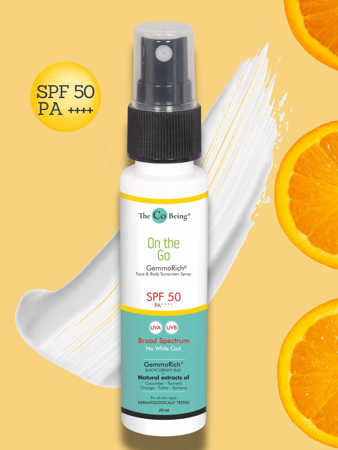 ON THE GO All Natural Sunscreen Spray SPF 50 PA++++- Blackcurrant, Cucumber & Orange
