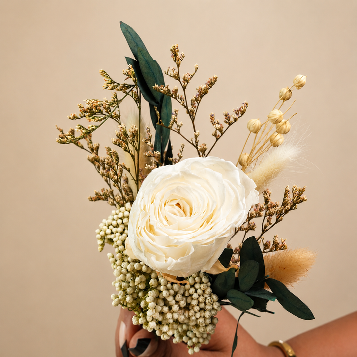 Snow Petal Preserved White Rose Bouquet | Dried Flower Gift Bouquet