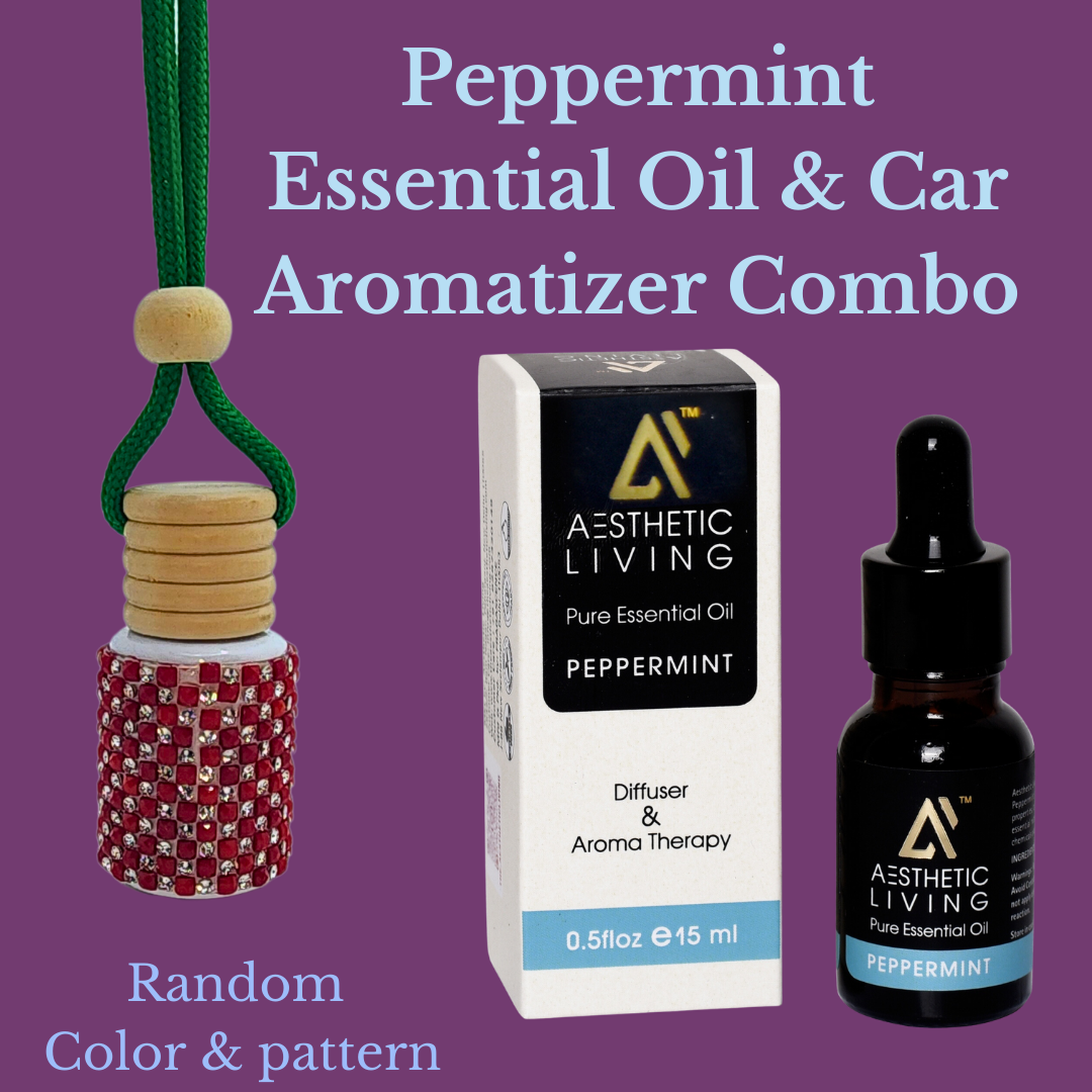 Aesthetic Living Car Aromatizer Diffuser Bottle with Essential Oil(Studded bottle -12ml + Essential oil-15ml)