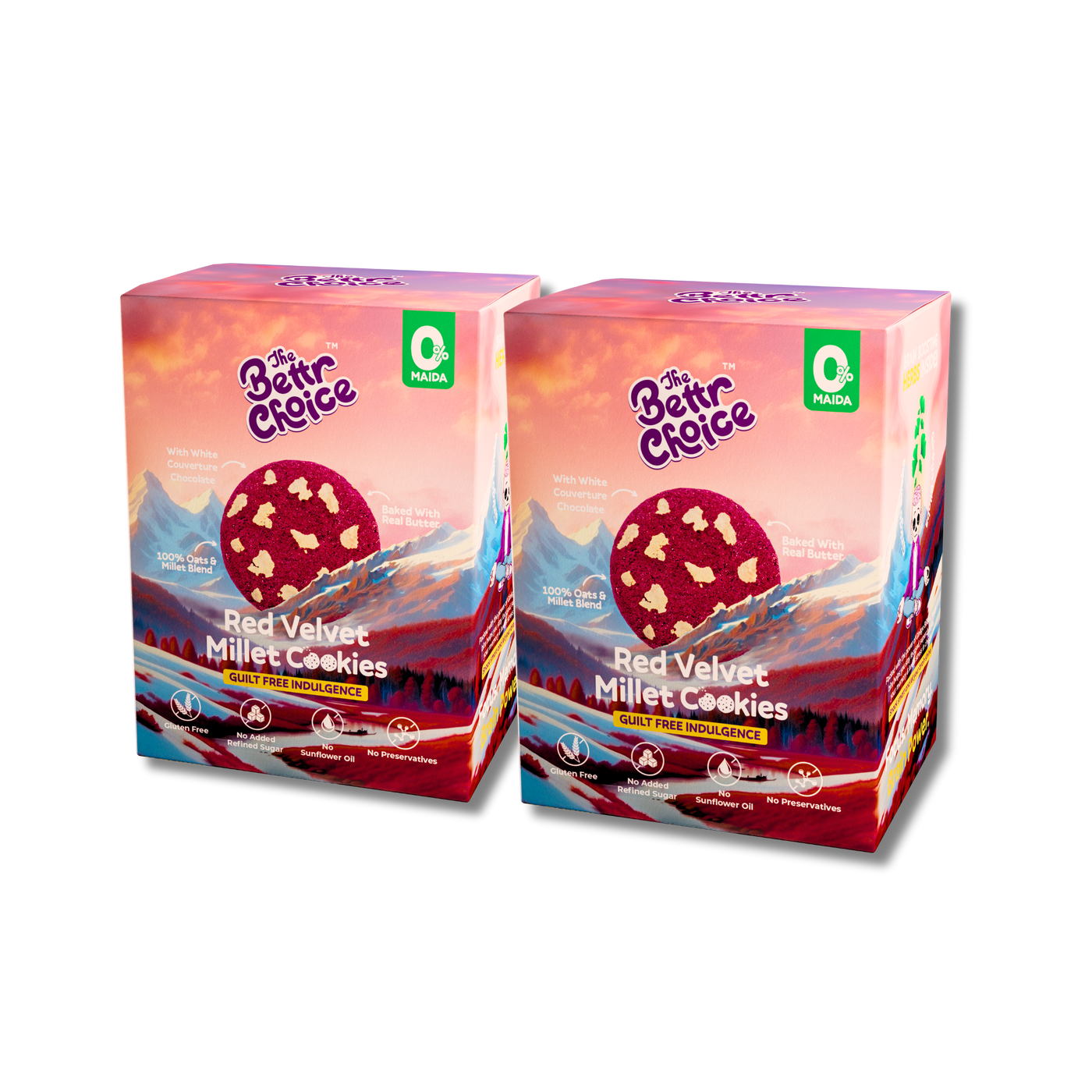 The Bettr Choice Red Velvet Millet Cookies: 100% Whole Grain Blend (Ragi & Oats), Natural Butter, Beetroot Powder, White Couveture Chocolate, Organic Jaggery, Ginkgo Biloba, No Added Refined Sugar - Healthy Snack - 4 Pack