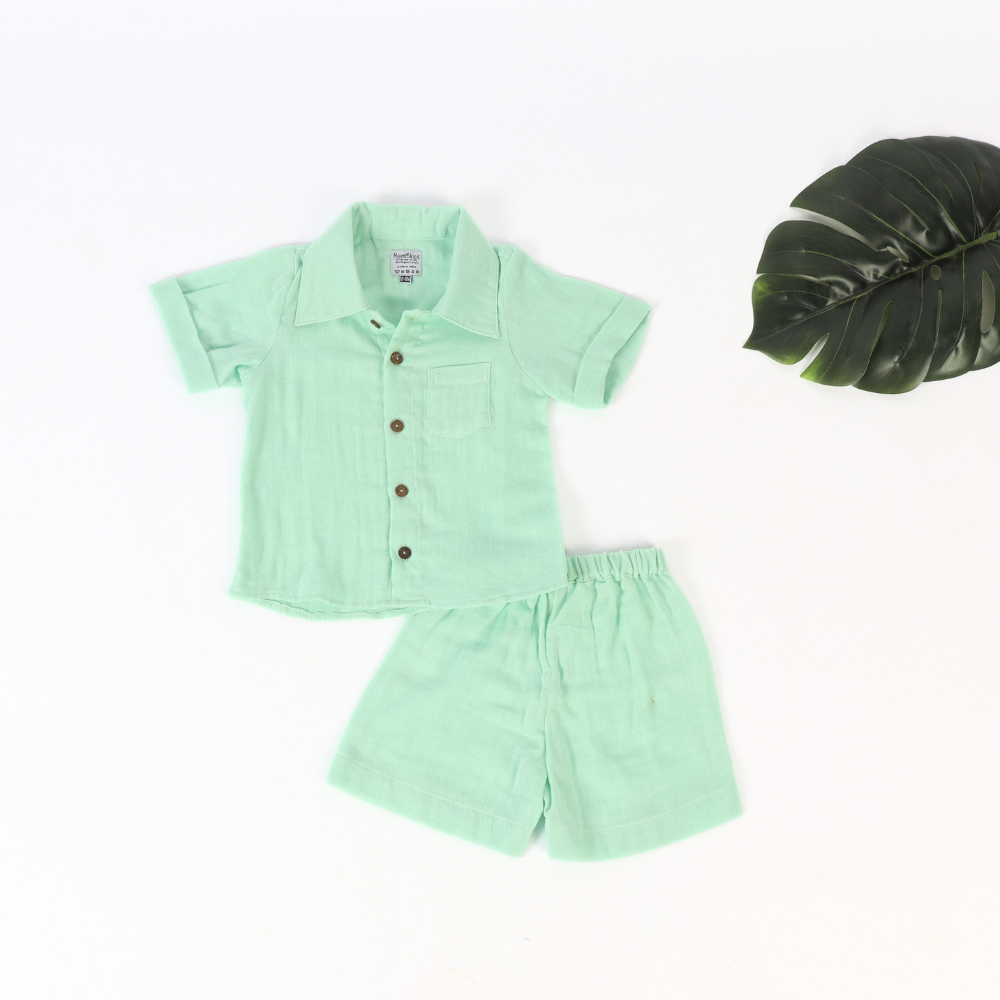 Momokos 100% Organic Cotton Mint Gelato Double Gauze Shirt & Shorts Co-ord Set