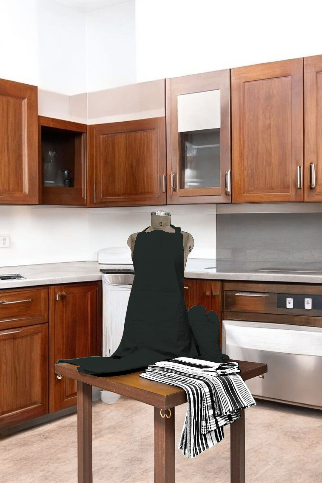 Country Village - Kitchen linen set ( Apron , Mittens , Kitchen towels)