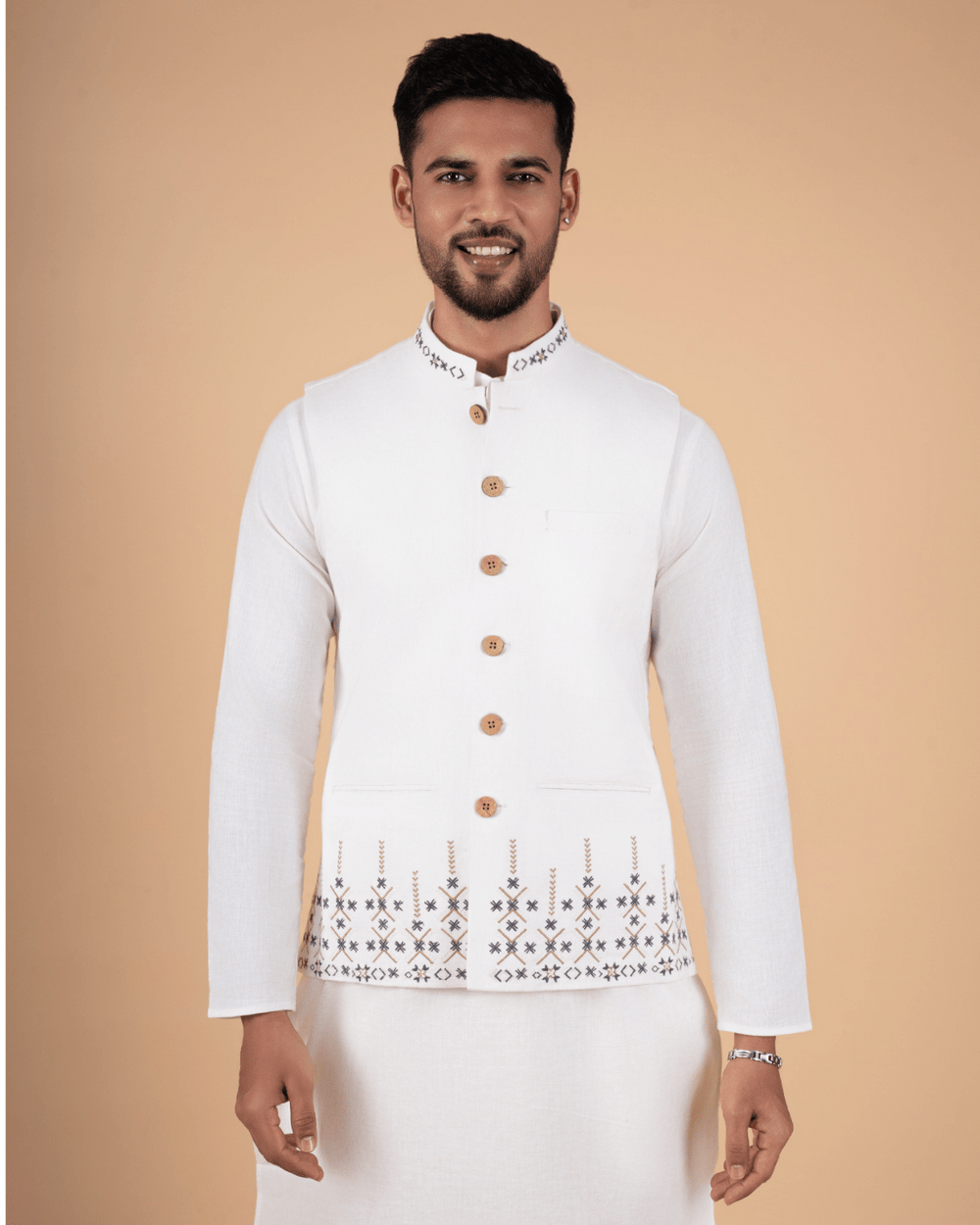 Feel Weaves Elegant White Embroidered Koti