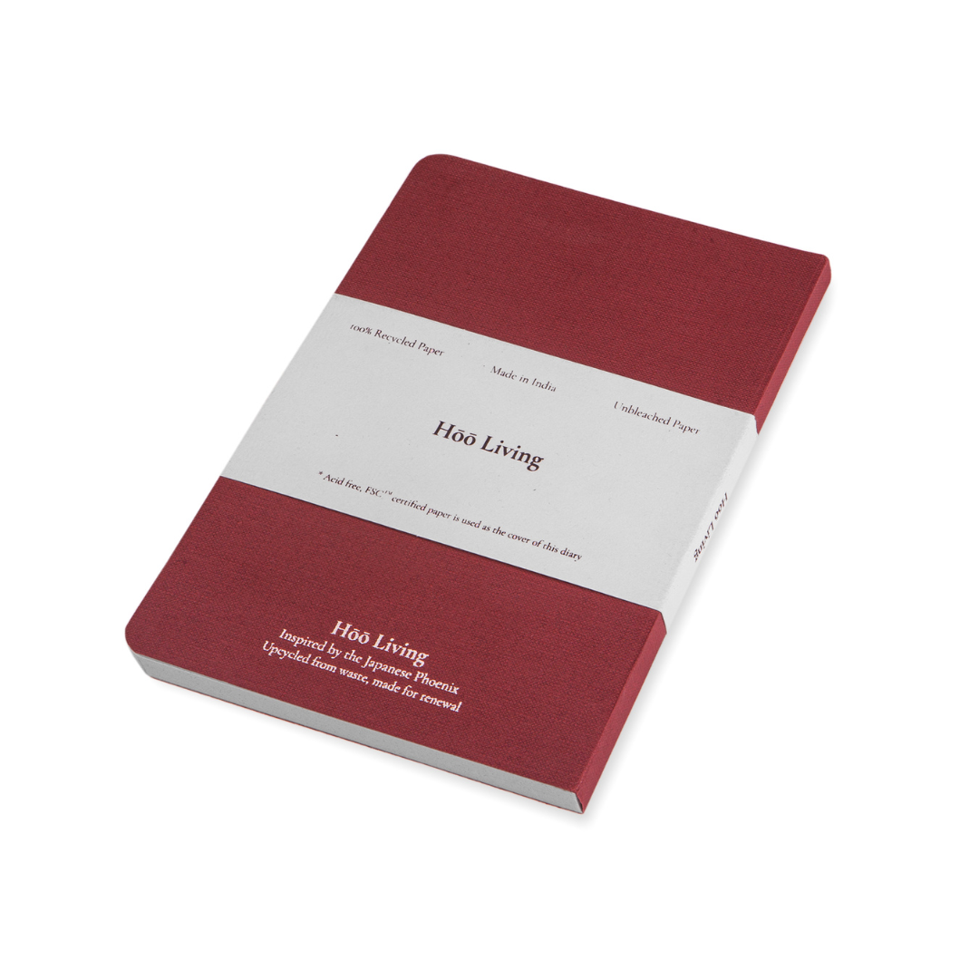 Hōō Living A5 Notebook 160 Pages made from Upcycled Used Sanitary Napkins - Paperboard/Bordeaux Paper Cover