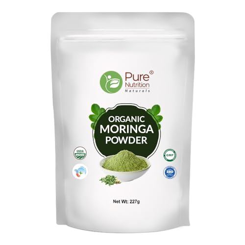 Pure Nutrition Organic Moringa Powder (Moringa Oleifera), Ayurvedic Superfood, Herbal Supplement for Holistic Wellness, Digestion, Immunity & Weight Mangement | USDA Organic Certified - 227g