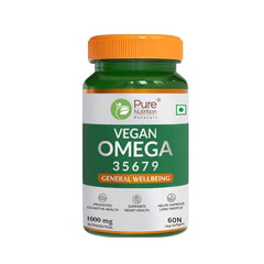 Pure Nutrition Vegan Omega 3-5-6-7-9 |60 Veg Softgels |Seabuckthorn, Flaxseed, Pomegranate Seed, Borage & Olive - 5 Oils for Heart Health, Good Lipid Profile & Lower Cholesterol Level
