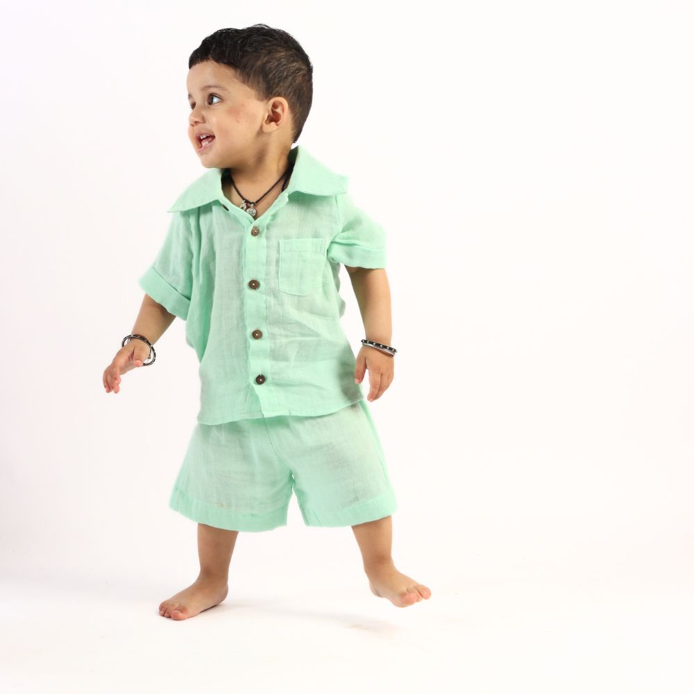 Momokos 100% Organic Cotton Mint Gelato Double Gauze Shirt & Shorts Co-ord Set