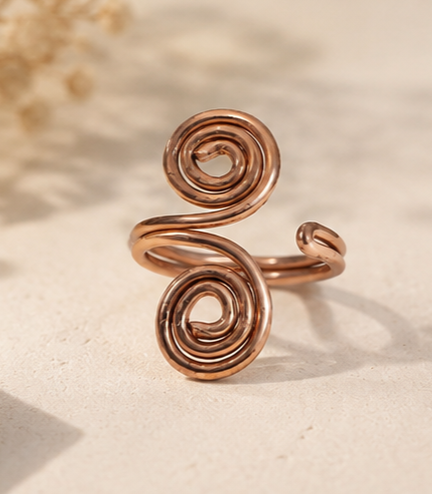 Bamboology Trends Nature Heal Adjustable Spiral Pure Copper Ring for Women | Handmade Double Spiral Copper Ring | Ayurvedic Wellness Jewelery