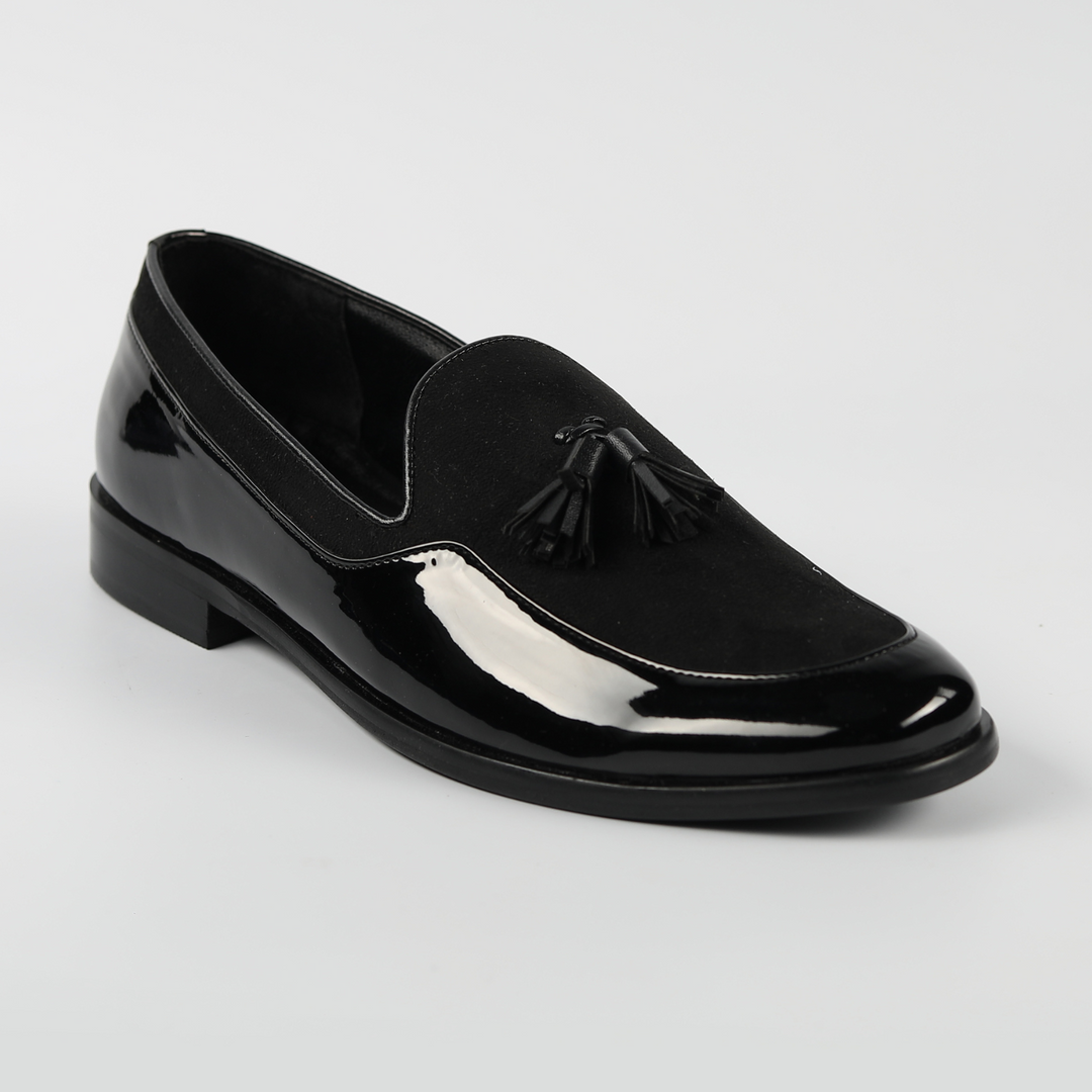 Monkstory Magnificos Patent With Suede Tasseled Slip Ons - Black