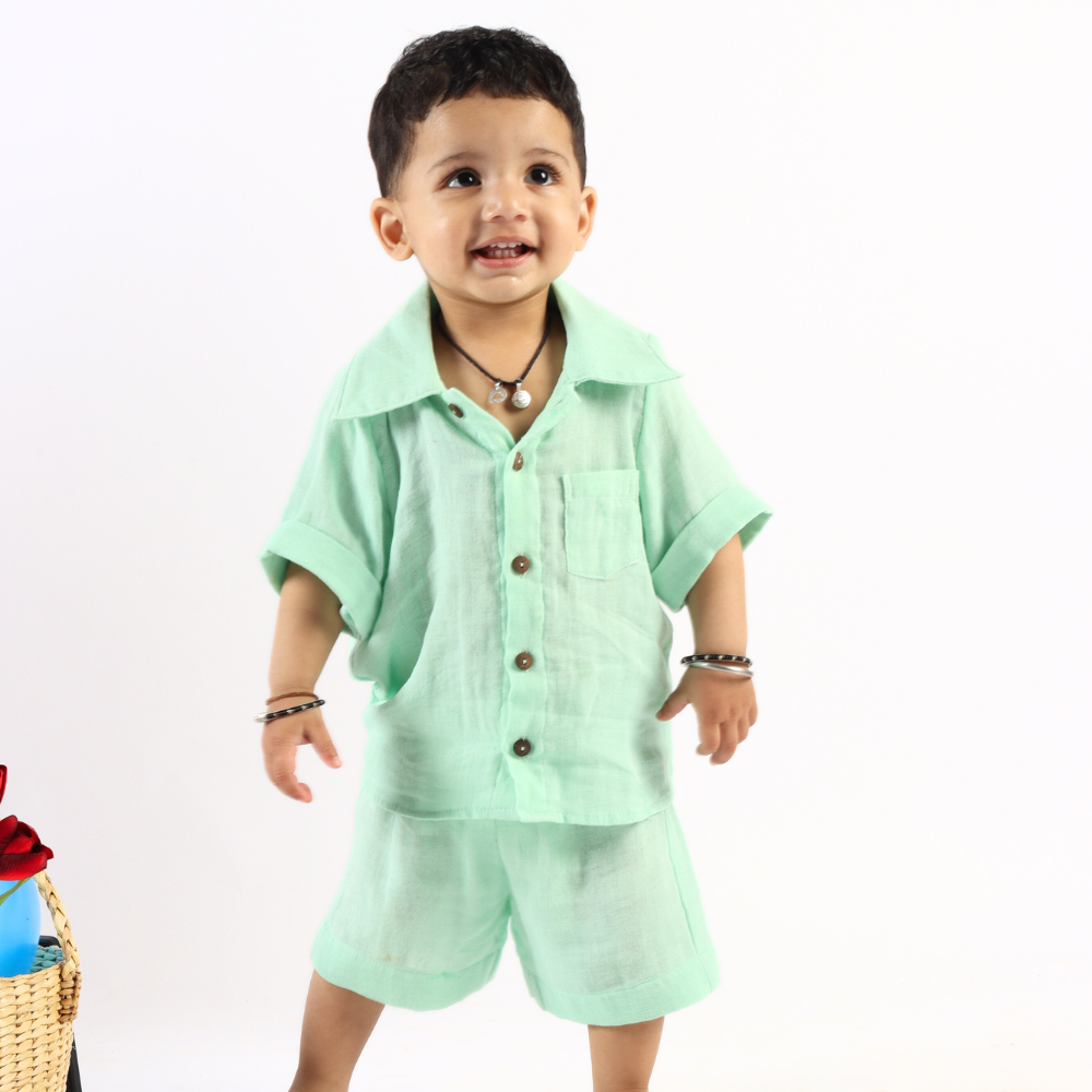 Momokos 100% Organic Cotton Mint Gelato Double Gauze Shirt & Shorts Co-ord Set
