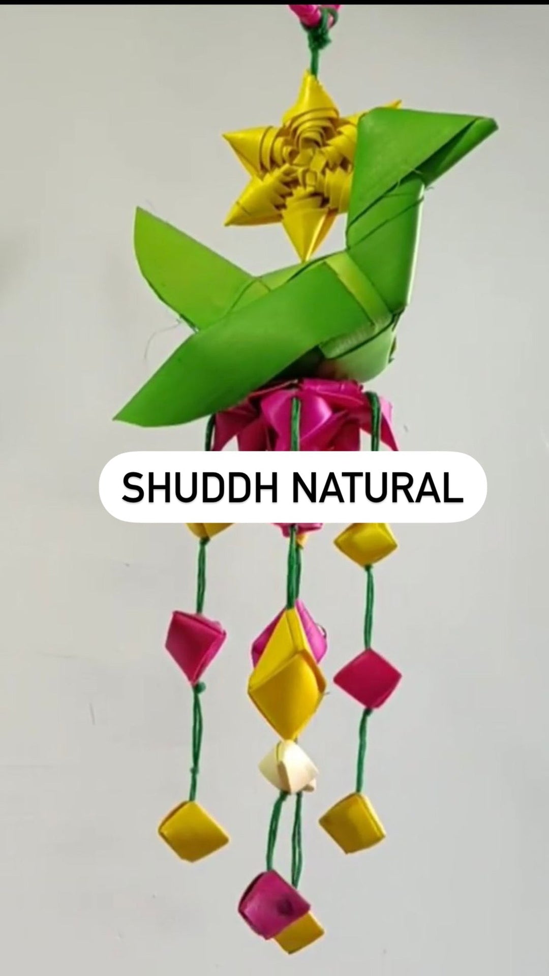 Shuddh Natural Hand made palm leaf parrot hanging I Diwali decoration I pair of 2 I 30 cm