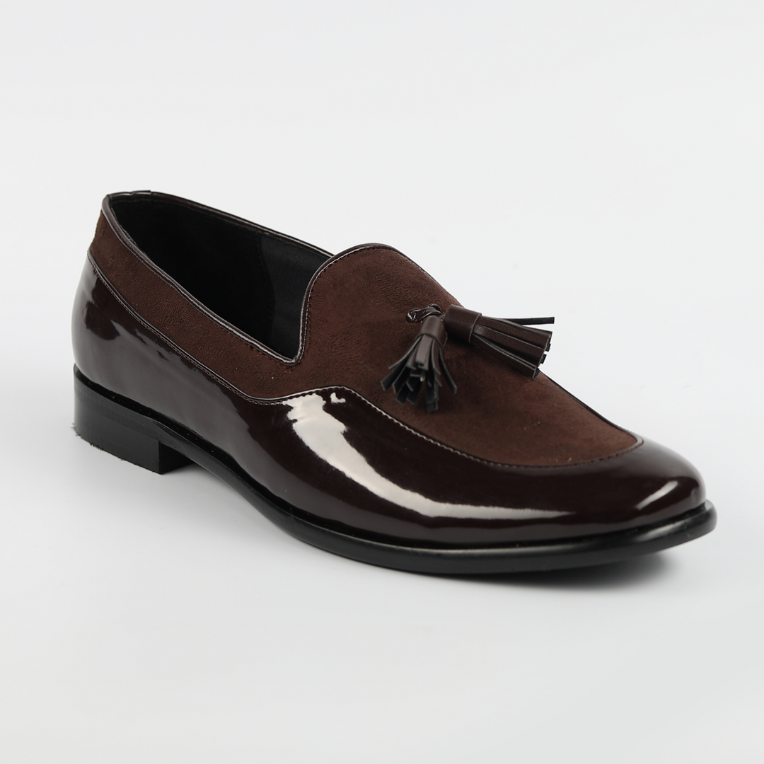 Monkstory Magnificos Patent With Suede Tasseled Slip Ons - Brown