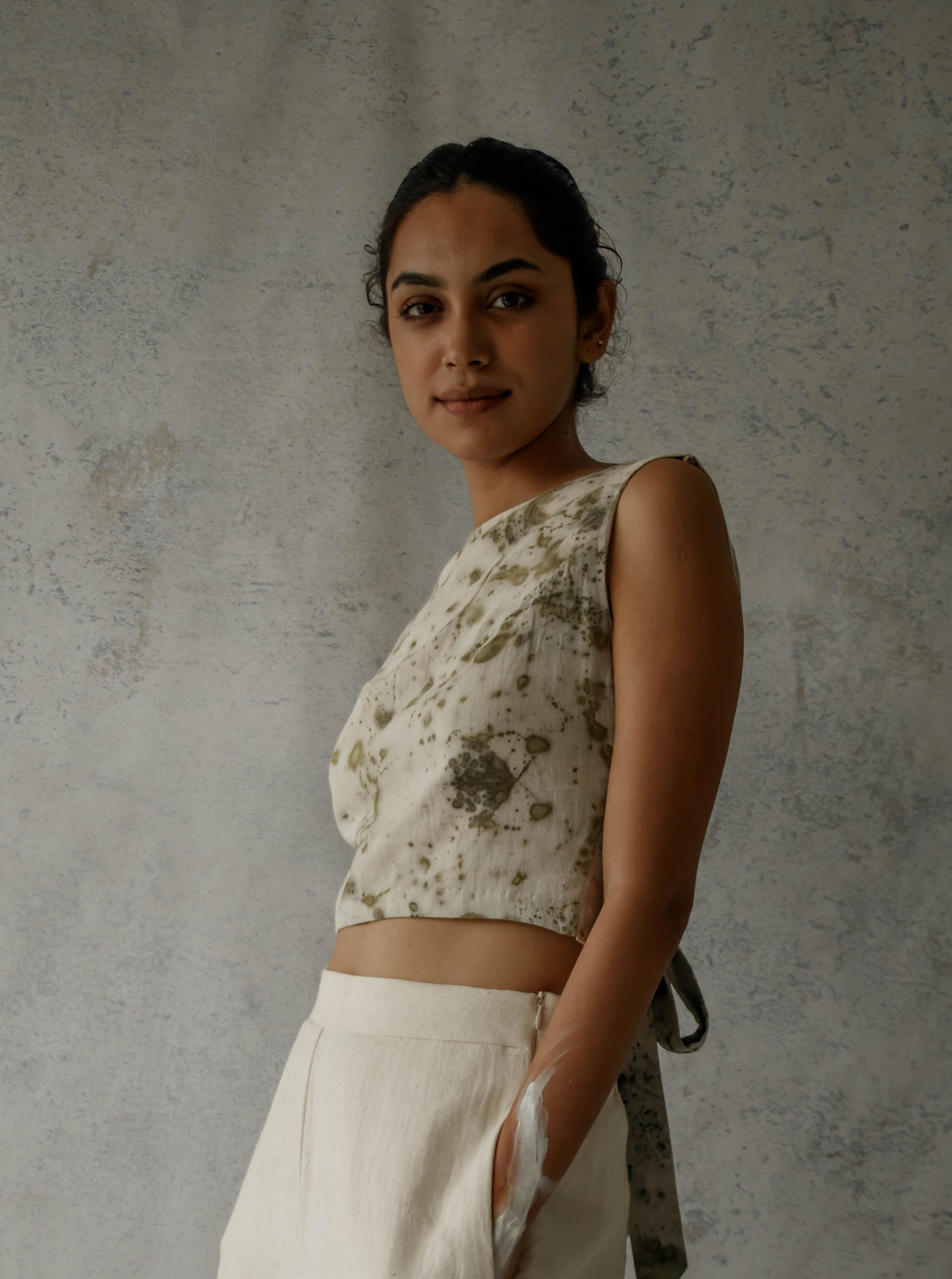 Unborn Studio Bits of green - Tie-back top