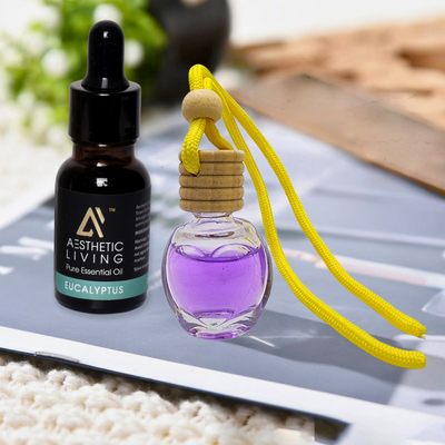 Aesthetic living car aromatizer/diffuser bottle with essential oil(Multi shape transparent -10ml+ essential oil 15ml)