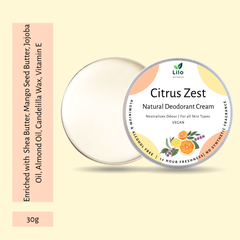 Lilo Naturals Natural Deodorant Cream| Citrus Zest | Enriched with Shea Butter, Mango Butter, Jojoba & Almond Oil