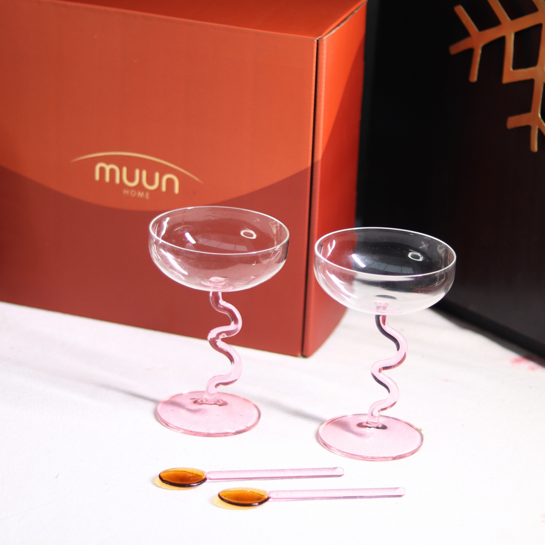Muun Home Swirl Gift Set - Two Swirl Cocktail Glasses + Two Stirring Spoons