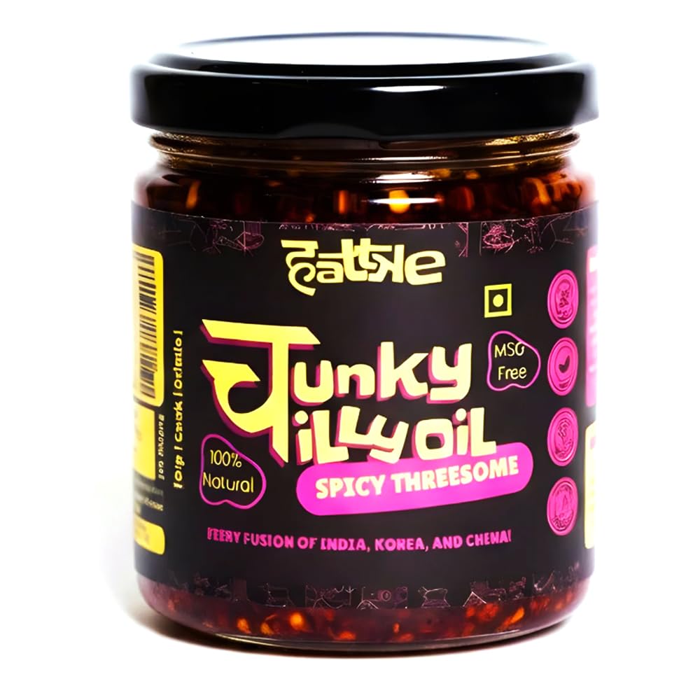 Hattke Chunky Chilli Oil Spicy Threesome 175gm | 100% Vegetarian | Natural & Fresh Ingredients | No Preservatives | Vegan | No Artificial Colours or Flavours | Chilli Paste
