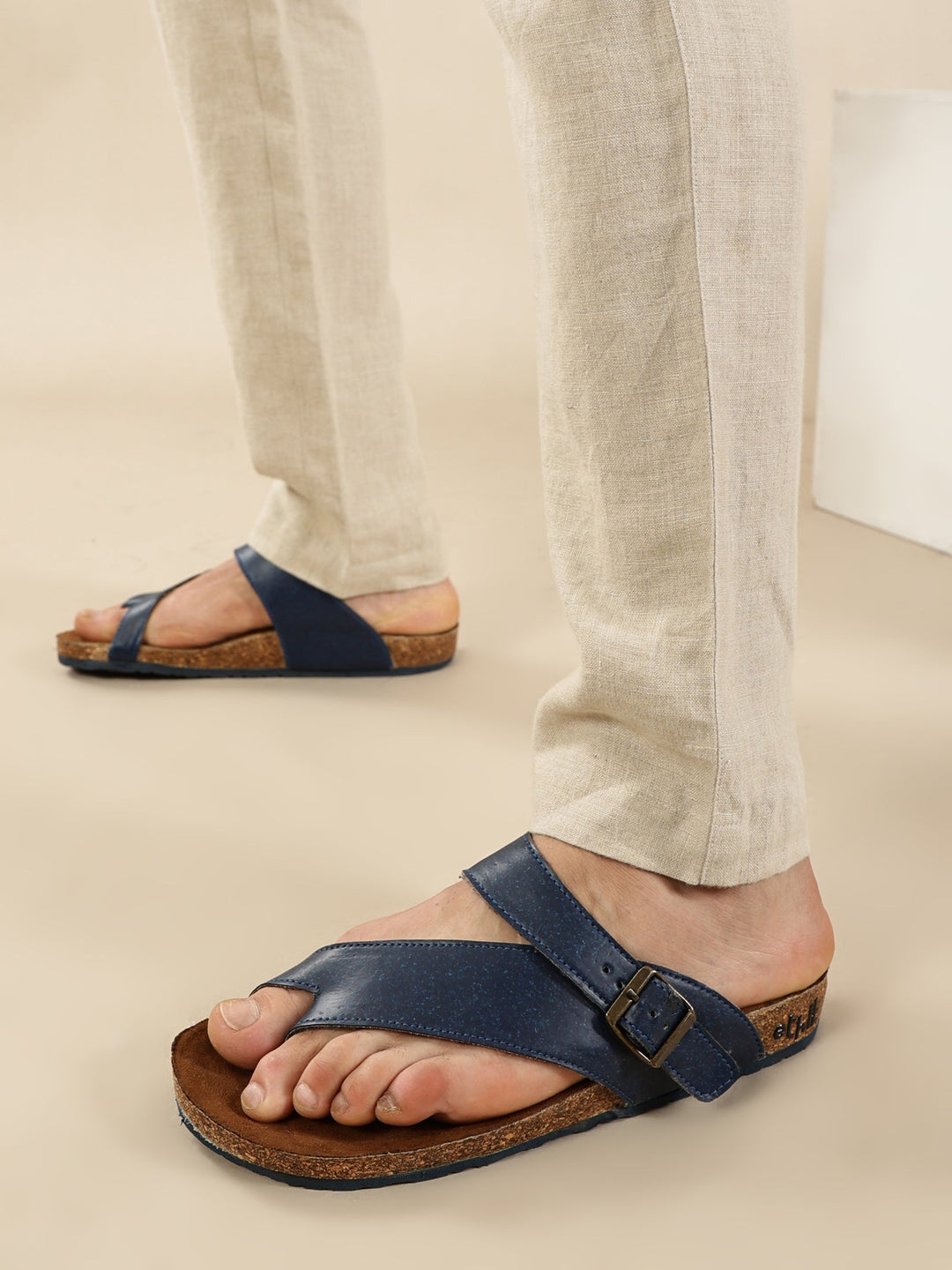 TUSK Navy Blue Cross-Strap Cork Footbed Sandals