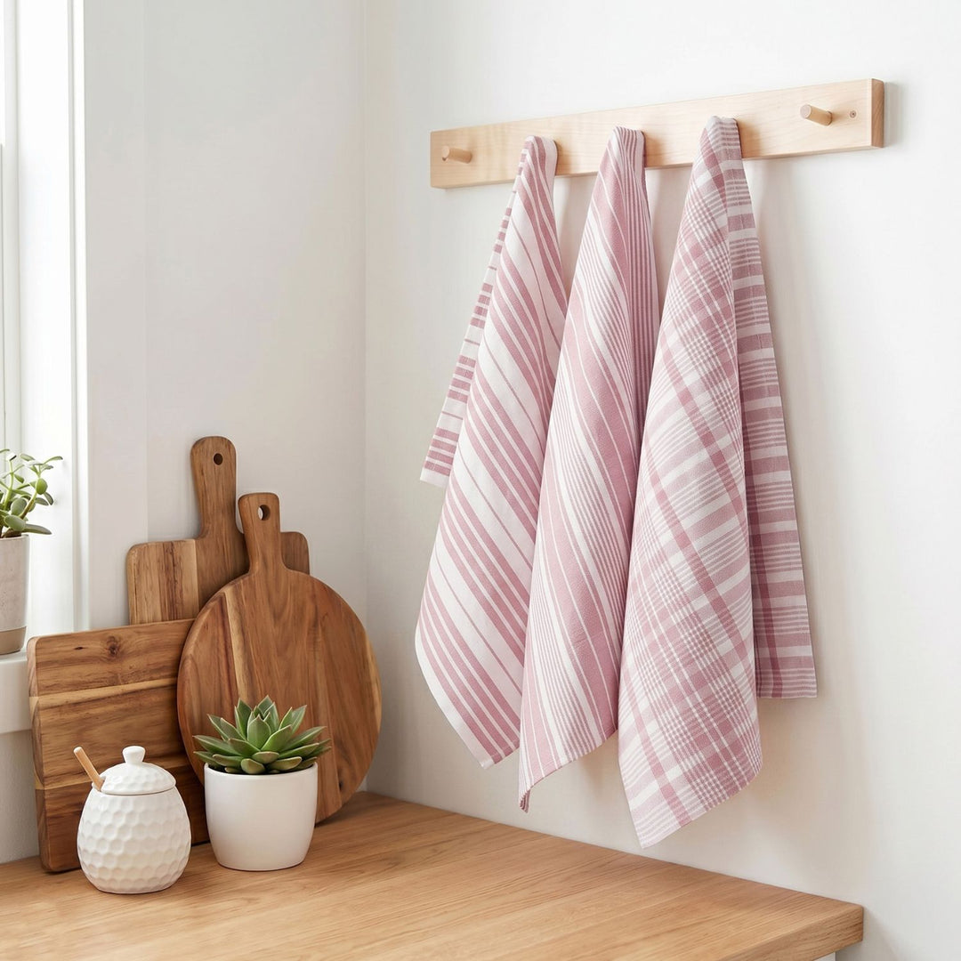 Striped & Checked Cotton Dish Towels ( Set of 3)