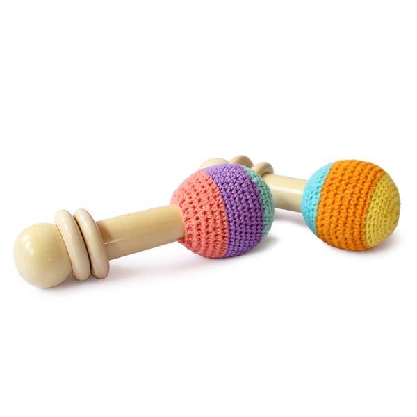 Shumee Organic Crochet Shaker Wooden Baby Rattle Toy