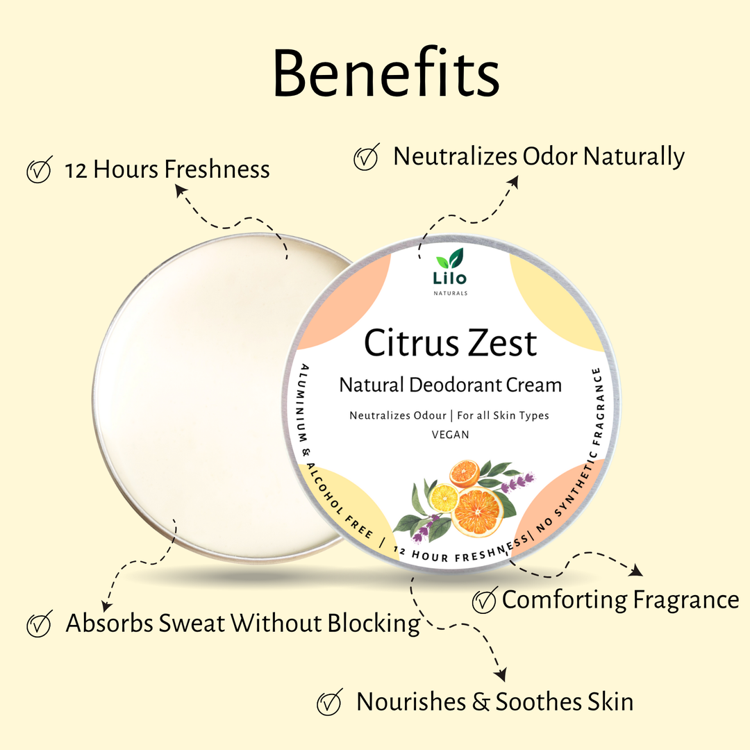 Lilo Naturals Natural Deodorant Cream| Citrus Zest | Enriched with Shea Butter, Mango Butter, Jojoba & Almond Oil