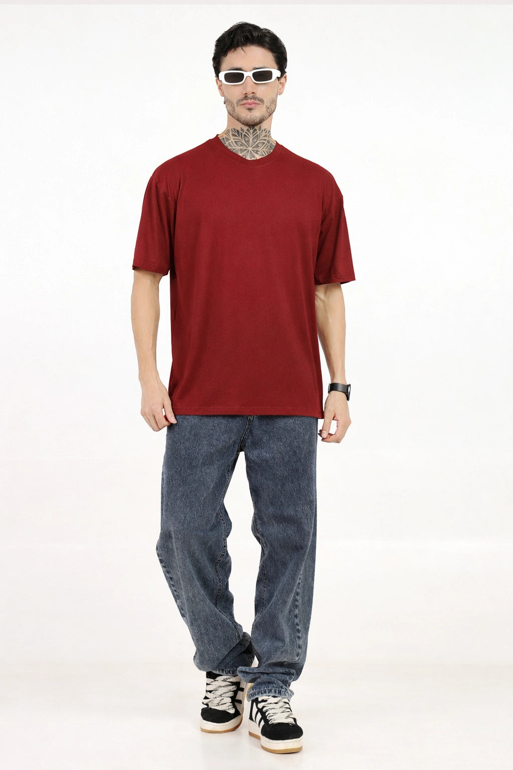 Men Oversized Plain Bamboo T-Shirt – Soft, Breathable & Sustainable | Maroon
