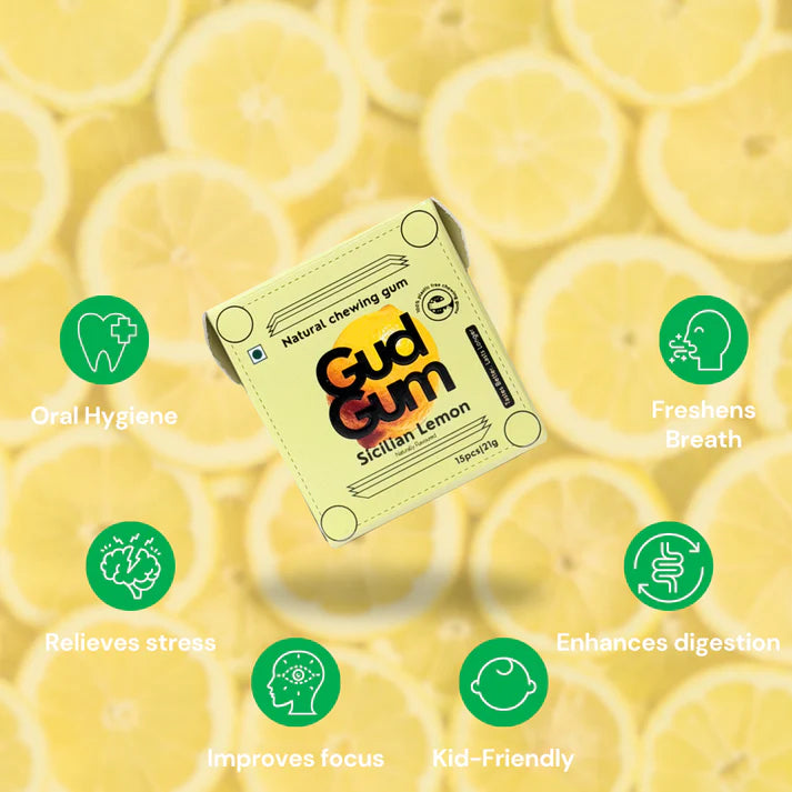 Gud Gum Chewing Gum - Mini Pack of 4 - Mixed Berry, Lemon, Charcoal Mint, Strawberry