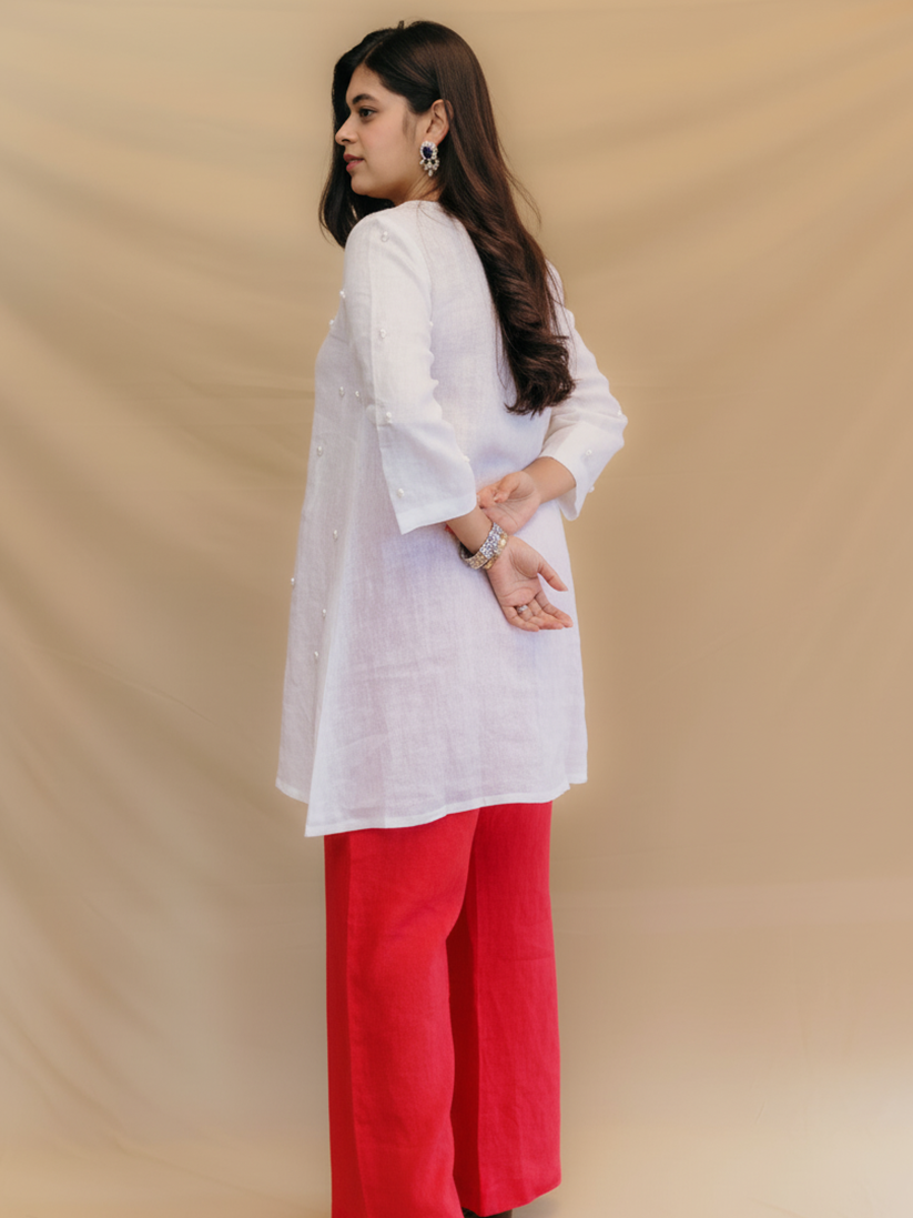 SHUBHRA LINEN PEARL KURTI SET