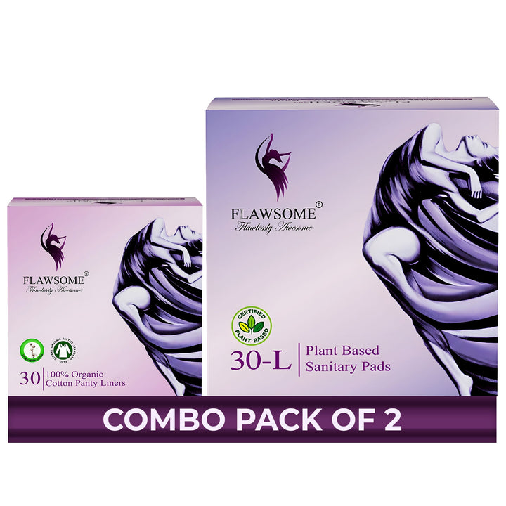 Flawsome Period Care Combo – For Sensitive Skin | Pack of 30 Organic Cotton Panty Liners & 30 Sensitive Sanitary Pads (Size L) | Rash-Free, Toxin-Free & Dermatologically Tested | Daily Freshness + Full Cycle Protection