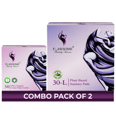 Flawsome Period Care Combo – For Sensitive Skin | Pack of 30 Organic Cotton Panty Liners & 30 Sensitive Sanitary Pads (Size L) | Rash-Free, Toxin-Free & Dermatologically Tested | Daily Freshness + Full Cycle Protection