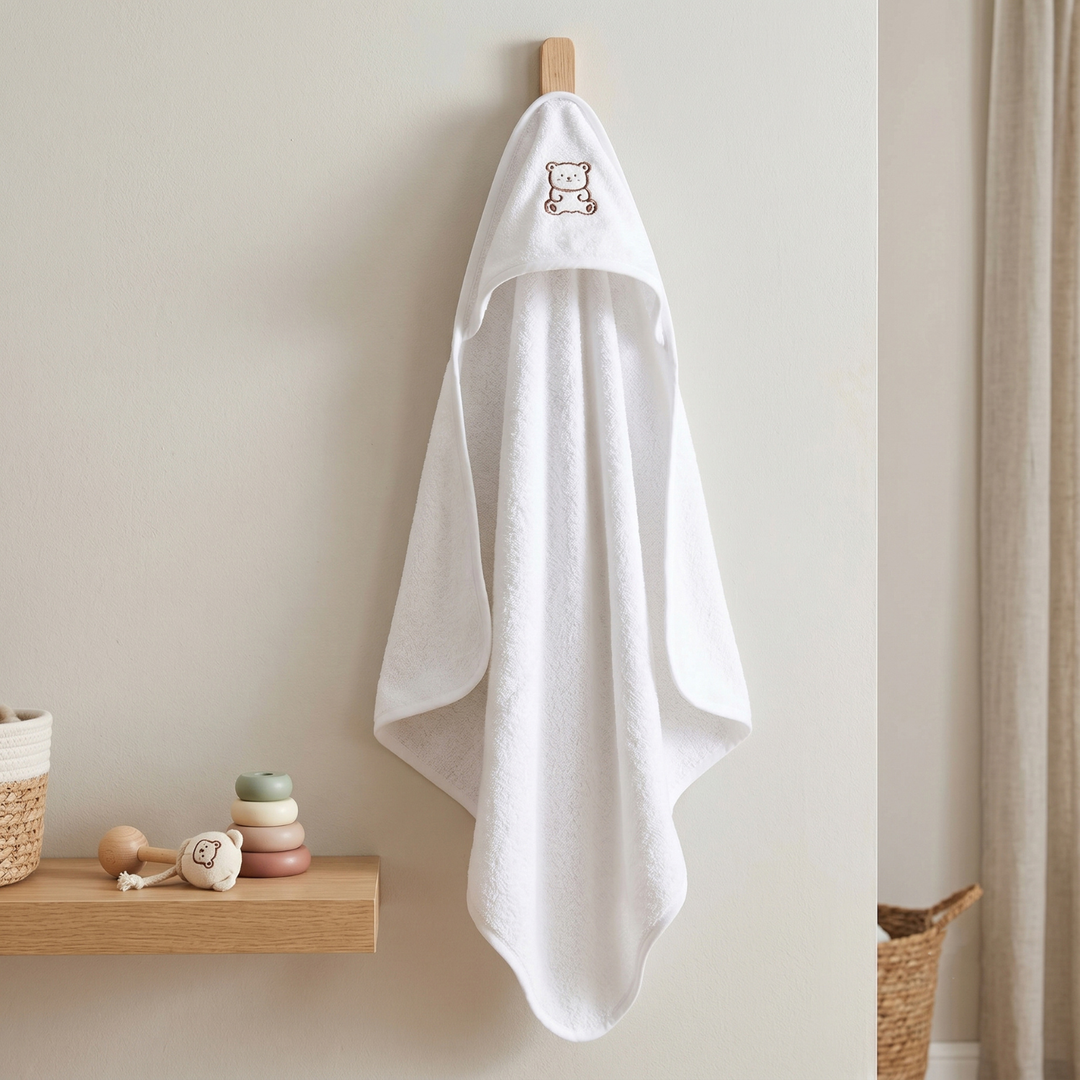 Country Village Baby Hooded Towel -Bunny Embroidered