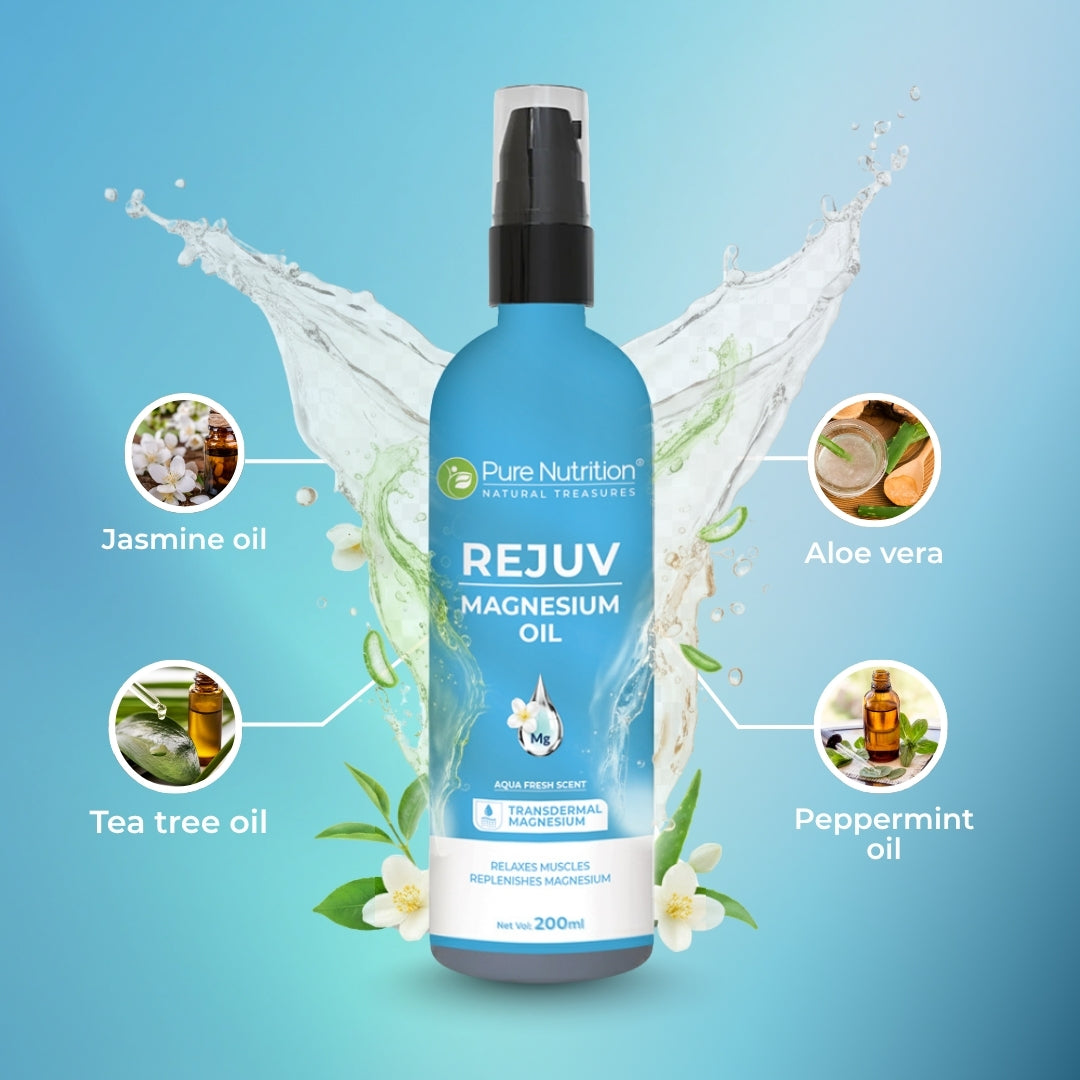Pure Nutrition Rejuv Magnesium Oil with Aloe Vera, Jasmine & Peppermint Oil – 200ml